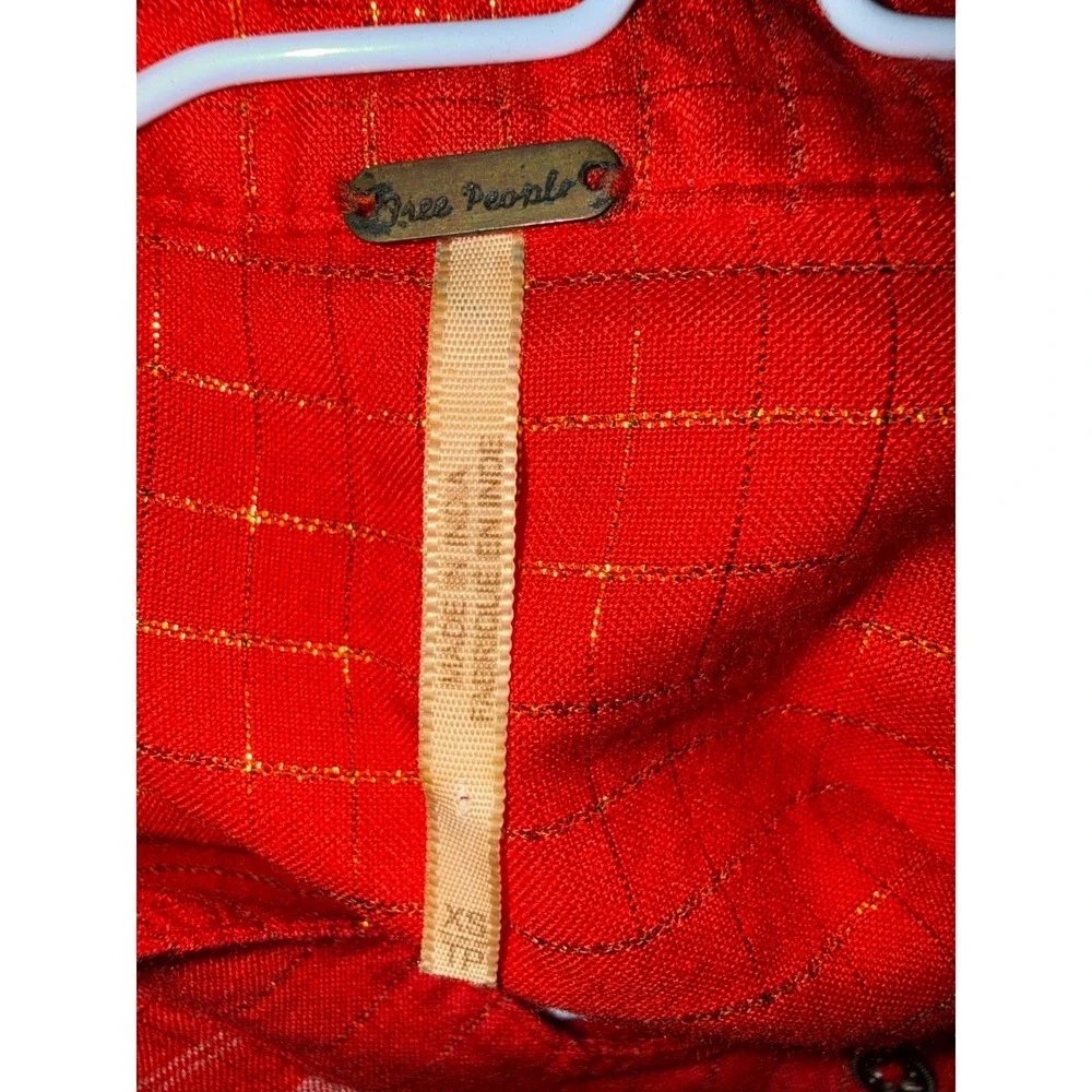 Free People Tunic Dress Red Stripes Metallic Buttons Gold Thread Long Size XS‎